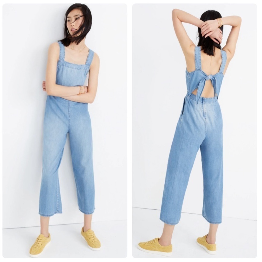 Madewell Denim Apron Bow-Back Jumpsuit in Ronda Wash Size 4